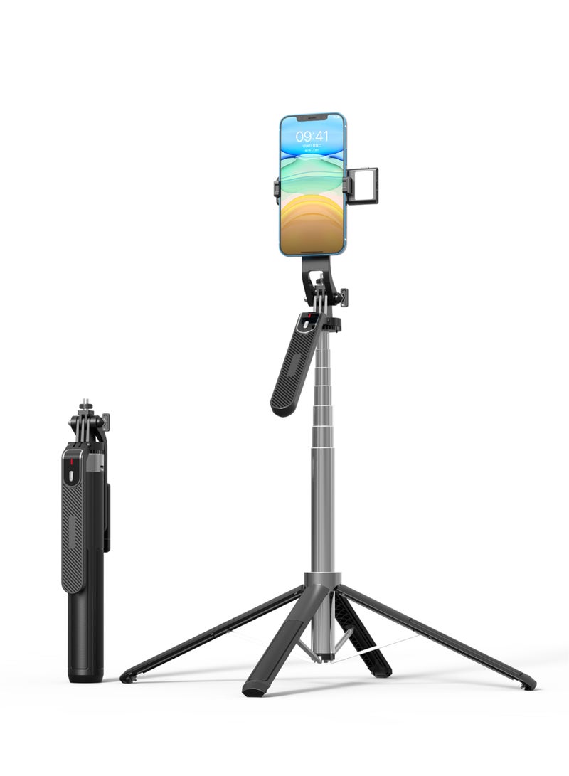 Wireless Bluetooth Selfie Stick Tripod with Integrated Light, Portable and Compatible with i Phone/Android Smartphones - Image 1