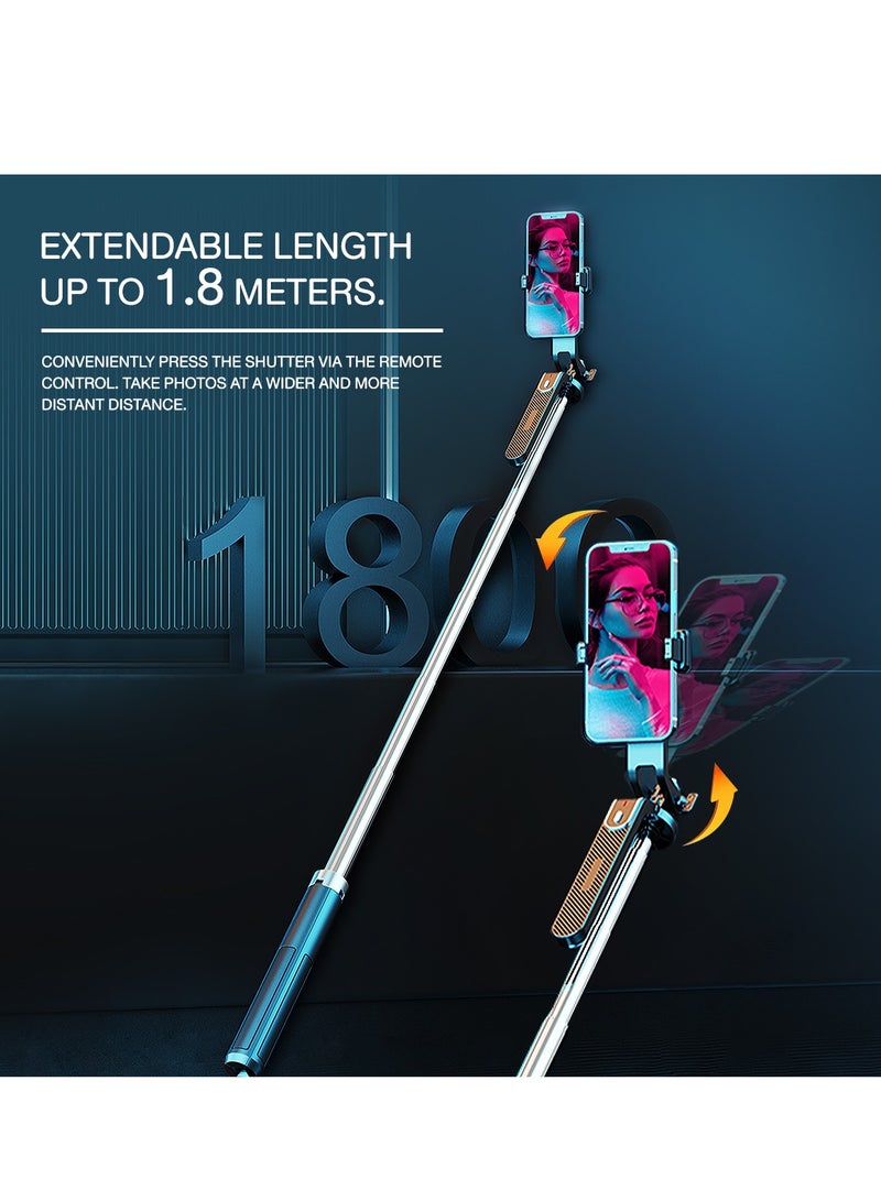 Wireless Bluetooth Selfie Stick Tripod with Integrated Light, Portable and Compatible with i Phone/Android Smartphones - Image 2