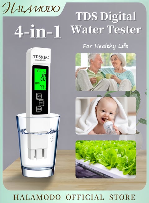 4 in 1 Digital TDS Water Quality Tester Pen Accurate TDS EC & Temperature Meter Reliable Water Purity Tester for Drinking Water Swimming Pools Aquariums Hydroponics RO/DI Systems
