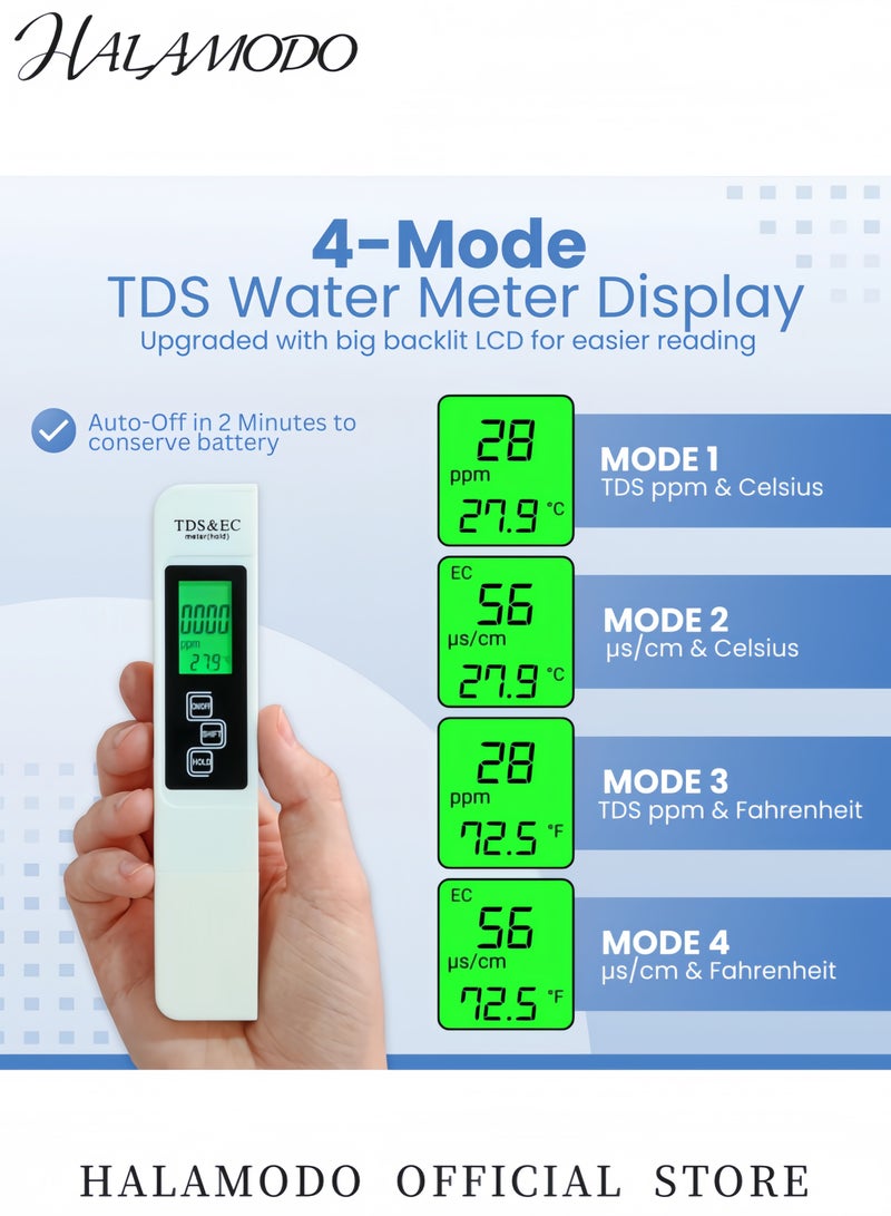 جهاز اختبار جودة المياه الرقمي TDS 4 في 1 مقياس دقيق لـ TDS EC ودرجة الحرارة جهاز اختبار نقاء المياه للاستخدام مع مياه الشرب حمامات السباحة الأحواض المائية الزراعة المائية أنظمة RO/DI