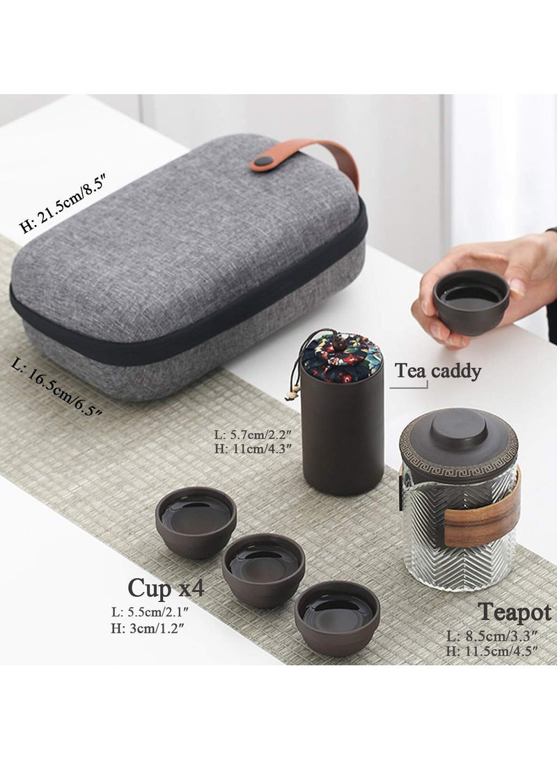 Traveling Chinese Kung Fu Ceramic Teapot Portable Handmade, Teapot and Teacup in One Adult Gift Bag, Purple Sand Spiral Tea Set  - Image 3