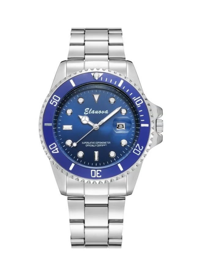 إيلانوفا ساعة يد رجالية فاخرة مصنوعة من الستانلس ستيل، مقاومة للماء، مزودة بزجاج ياقوتي، عقارب مضيئة، وآلية كوارتز دقيقة.طراز EL777 - Image 1