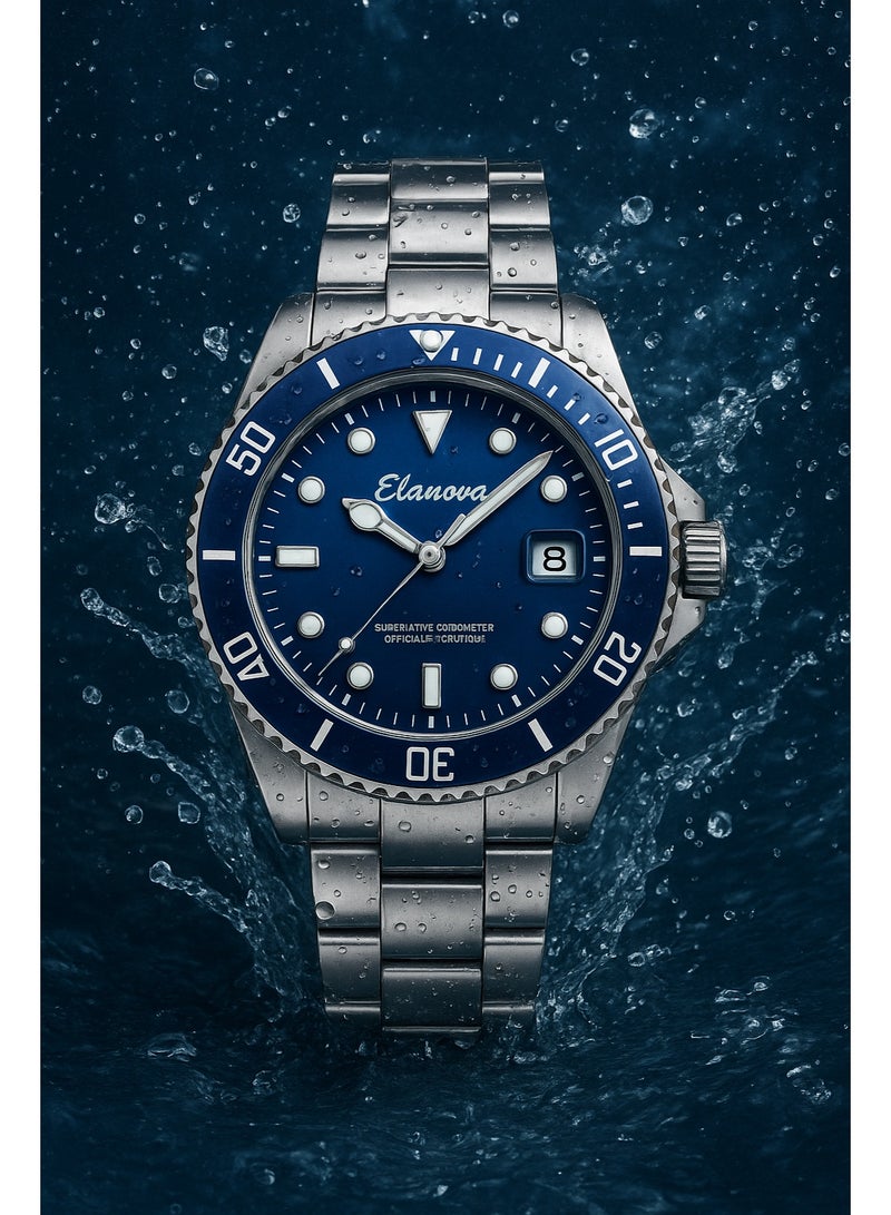 إيلانوفا ساعة يد رجالية فاخرة مصنوعة من الستانلس ستيل، مقاومة للماء، مزودة بزجاج ياقوتي، عقارب مضيئة، وآلية كوارتز دقيقة.طراز EL777 - Image 2