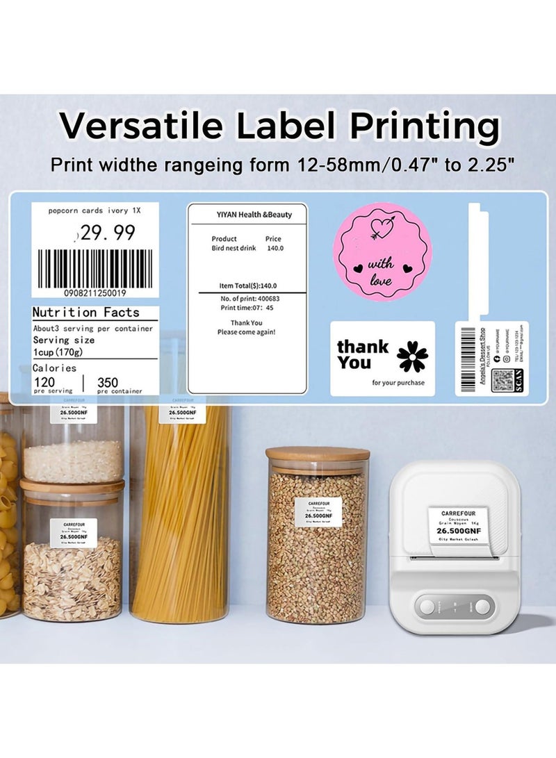 Wireless Bluetooth Label Printer with 1 Label Roll (50*60mm) and USB Cable, Portable Thermal Label Machine, Mini Lightweight Ink-free Black and White Printer, Perfect for Commercial, Supermarket, Office, School, Retail Store, Clothing Label and Home Printing Barcode - Image 4