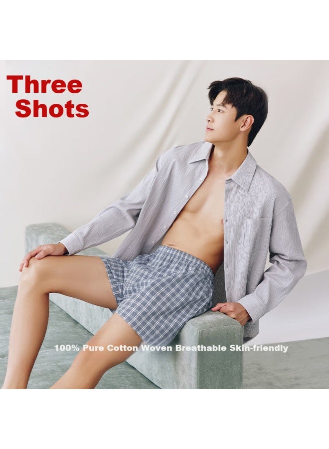 Threegun 100% Cotton Woven Boxer Shorts Father's Day Gift Alro Loose Plus Size Breathable Comfortable Shorts 3-pack - Image 1