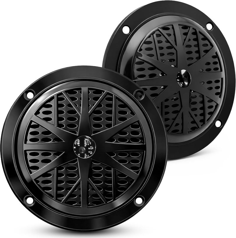 (Black) - 10cm Dual Marine Speakers - Waterproof and Weather Resistant Outdoor Audio Stereo Sound System with Polyprone Cone, Cloth Surround and Low Profile Design - 1 Pair - PLMR41W (Black) - Image 1