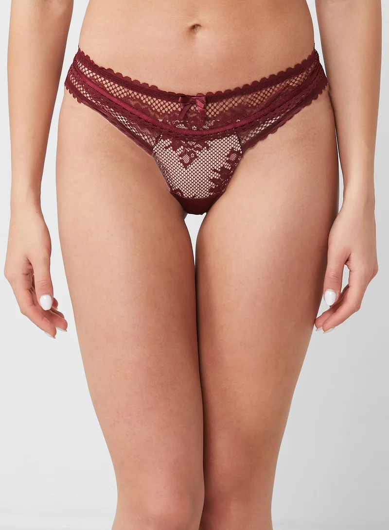 hunkemoller Floral Lace High Leg Thong