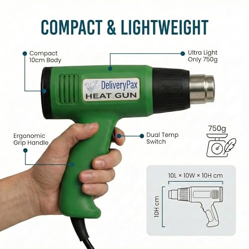 DELIVERYPAX 2000W Heat Gun with 20W Glue Gun & 5 Glue Sticks | Adjustable Temperature | Ideal for Industrial Use, Shrink Wrap, PVC, Paint Removal & DIY (Heat Gun + Glue Gun + Glue sticks) - Image 5