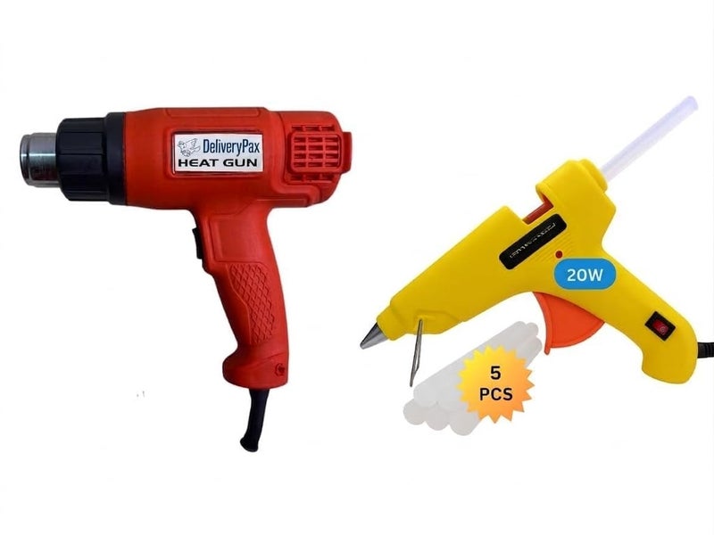 DELIVERYPAX 2000W Heat Gun with 20W Glue Gun & 5 Glue Sticks | Adjustable Temperature | Ideal for Industrial Use, Shrink Wrap, PVC, Paint Removal & DIY (Heat Gun + Glue Gun + Glue sticks) - Image 1