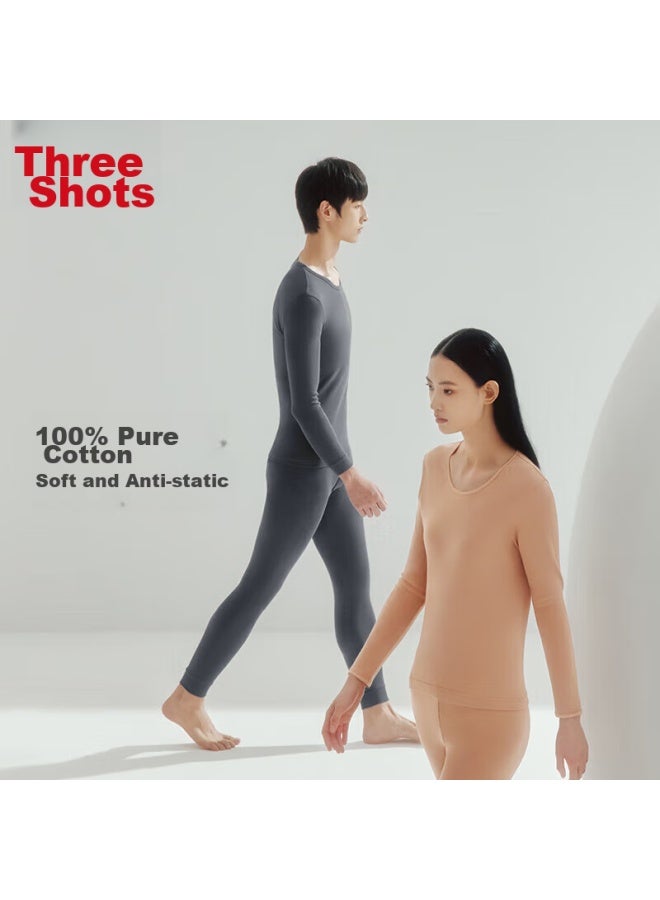 THREEGUN Sanqiang Women's Autumn Underwear Set, Pure Cotton Thermal Underwear, Round Neck Cotton Sweater And Pants, Inner Wear Base Layer Set  - Image 2