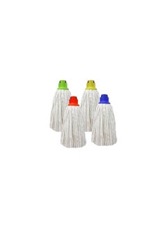 VINSTAR 4 Pack, Cotton Floor Mop Refill, Super Absorbent, Easy Wring Dust Mop Head Replacement for Floor Cleaning, Round Shape with Clip, Assorted colors ( Red, Blue, Green, Yellow )  - Image 1