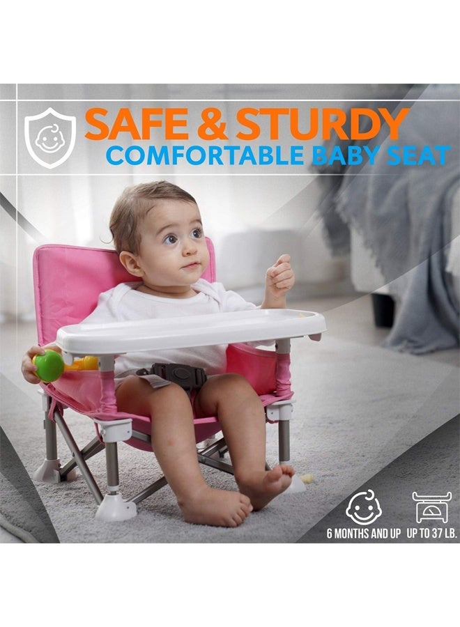 DUNISO كرسي تعزيز للأطفال، كرسي طعام محمول وقابل للطي متعدد الوظائف، كرسي تخييم للأطفال في الهواء الطلق مع مظلة وقاعدة طعام قابلة للإزالة، للسفر، اللعب، الشاطئ، النزهات، الحديقة - Image 3