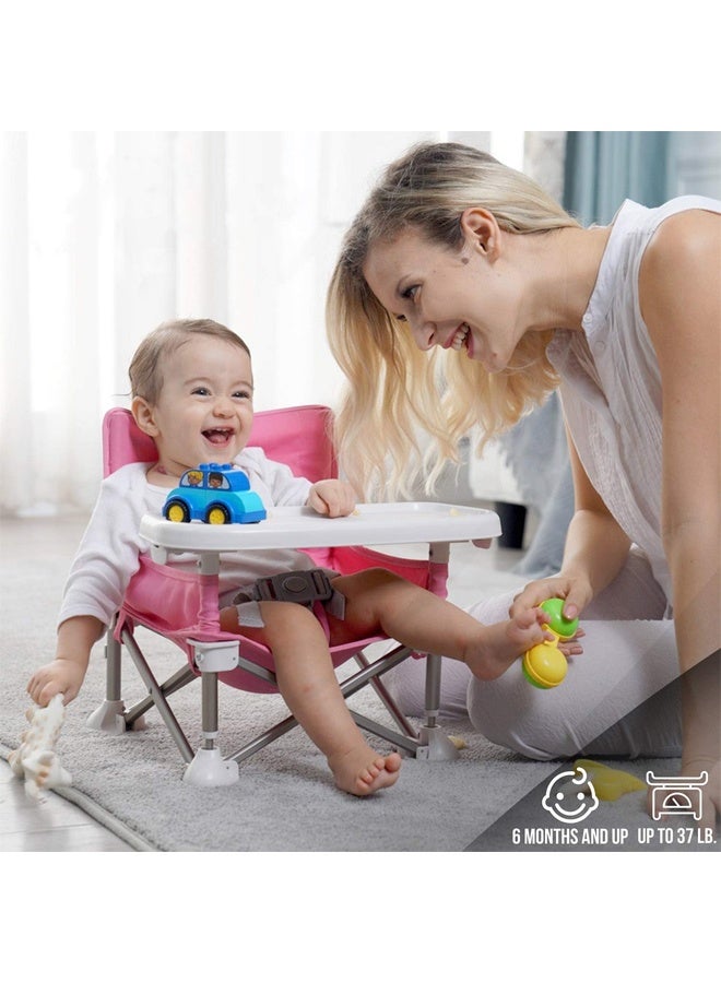 DUNISO كرسي تعزيز للأطفال، كرسي طعام محمول وقابل للطي متعدد الوظائف، كرسي تخييم للأطفال في الهواء الطلق مع مظلة وقاعدة طعام قابلة للإزالة، للسفر، اللعب، الشاطئ، النزهات، الحديقة - Image 2