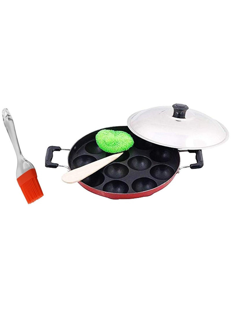 KD ZONE KD ZONE 12 Cavity Appam Patra Paddu Paniyarakkal Maker Chatty Paniyaram Pan Ponganal Baati Litti Baking Pot with Steel Lid Aluminium NonStick  - Image 1