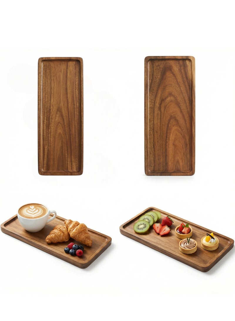 دائرة خضراء طقم من صينيتين تقديم من خشب الأكاسيا (صغيرة وكبيرة) - أطباق مستطيلة 29 × 10.5 و29.5 × 13 سم للقهوة العربية والتمر والمقبلات والجبن والمزة والحلويات، ديكور مطبخ خشبي - Image 1