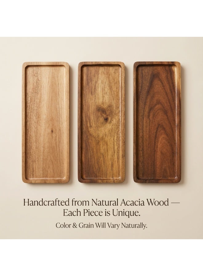 دائرة خضراء طقم من صينيتين تقديم من خشب الأكاسيا (صغيرة وكبيرة) - أطباق مستطيلة 29 × 10.5 و29.5 × 13 سم للقهوة العربية والتمر والمقبلات والجبن والمزة والحلويات، ديكور مطبخ خشبي - Image 5