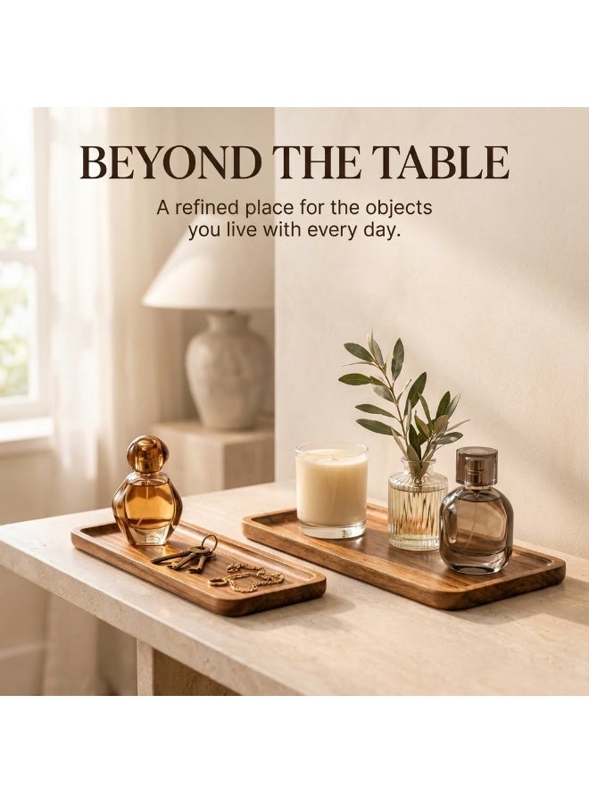 Circuit Green Set of 2 Acacia Wood Serving Trays (Small & Large) – Rectangular 29 x 10.5 & 29.5 x 13 cm Platters for Arabic Coffee, Dates, Snacks, Cheese, Mezze & Desserts, Wooden Kitchen Décor - Image 5