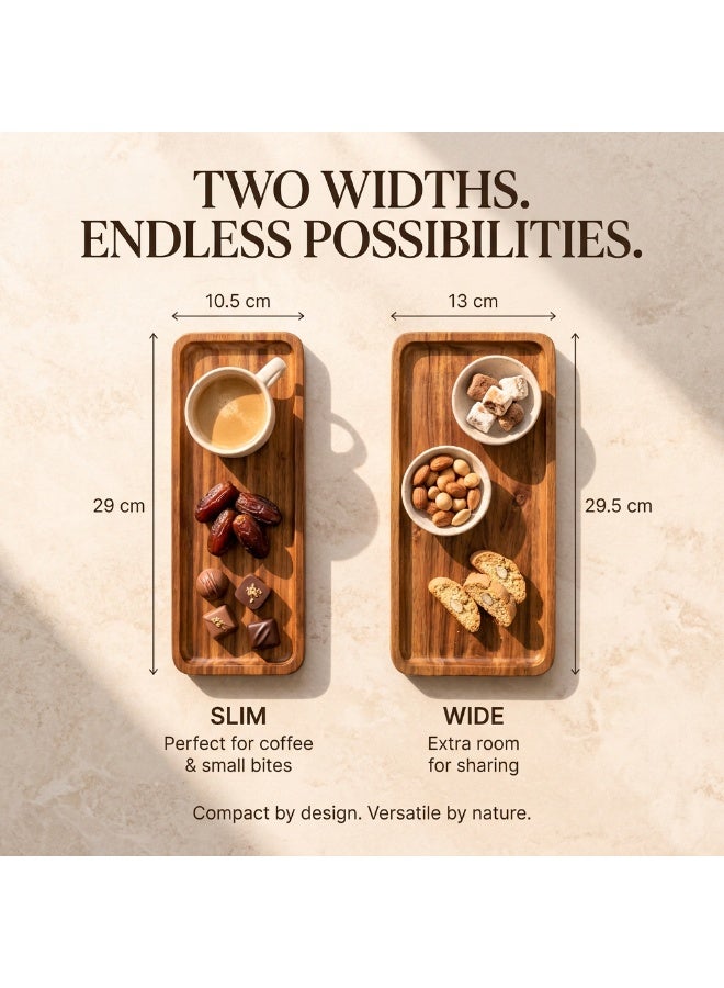 Circuit Green Set of 2 Acacia Wood Serving Trays (Small & Large) – Rectangular 29 x 10.5 & 29.5 x 13 cm Platters for Arabic Coffee, Dates, Snacks, Cheese, Mezze & Desserts, Wooden Kitchen Décor - Image 2
