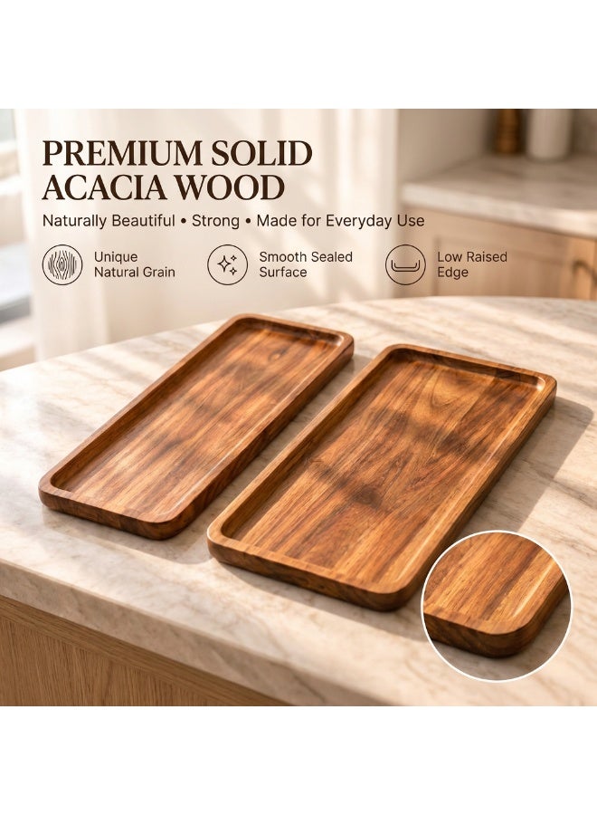 Circuit Green Set of 2 Acacia Wood Serving Trays (Small & Large) – Rectangular 29 x 10.5 & 29.5 x 13 cm Platters for Arabic Coffee, Dates, Snacks, Cheese, Mezze & Desserts, Wooden Kitchen Décor - Image 3