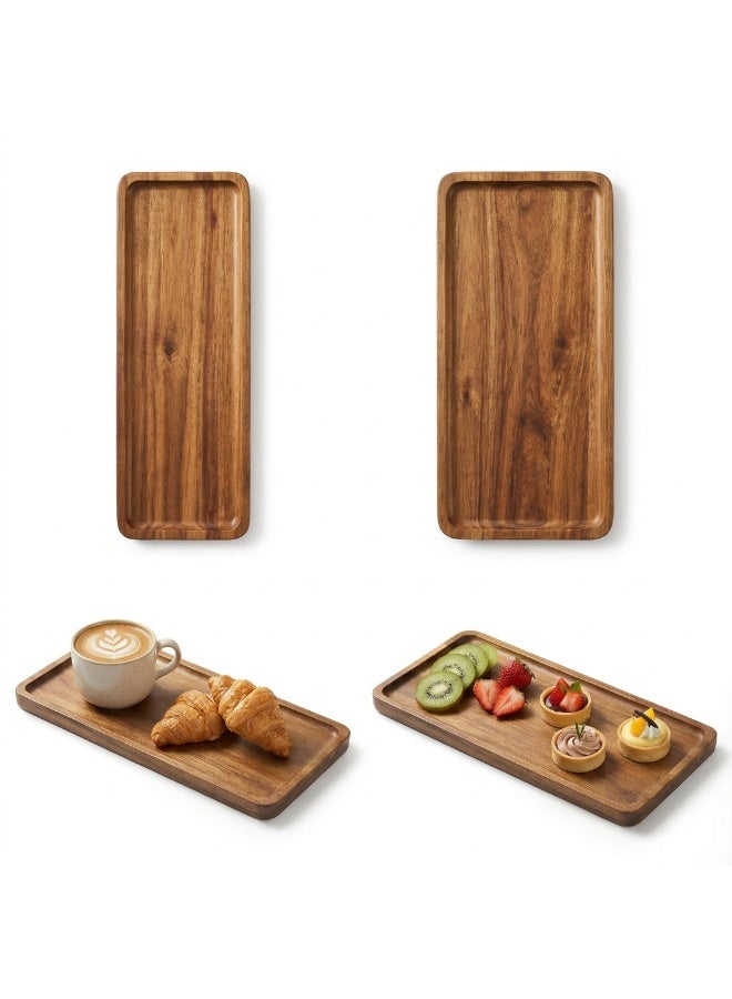 Circuit Green Set of 2 Acacia Wood Serving Trays (Small & Large) – Rectangular 29 x 10.5 & 29.5 x 13 cm Platters for Arabic Coffee, Dates, Snacks, Cheese, Mezze & Desserts, Wooden Kitchen Décor - Image 1