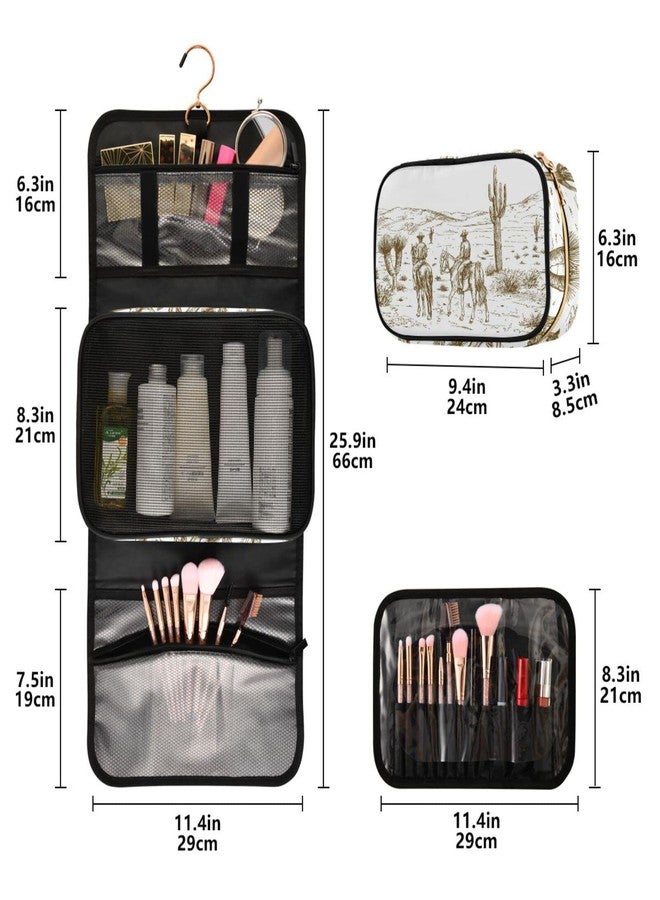 WELLDAY Western Desert Cowboys Travel Toiletry Bag Cosmetic Make up Brush Cases Hanging Water-resistant Accessories Organizer for Women 3PCS - Image 3