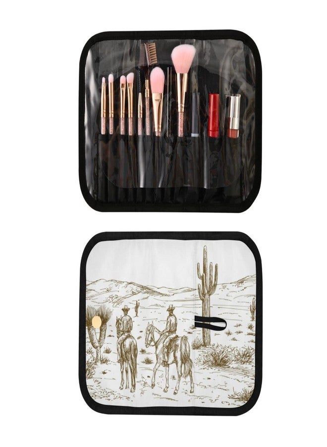 WELLDAY Western Desert Cowboys Travel Toiletry Bag Cosmetic Make up Brush Cases Hanging Water-resistant Accessories Organizer for Women 3PCS - Image 2