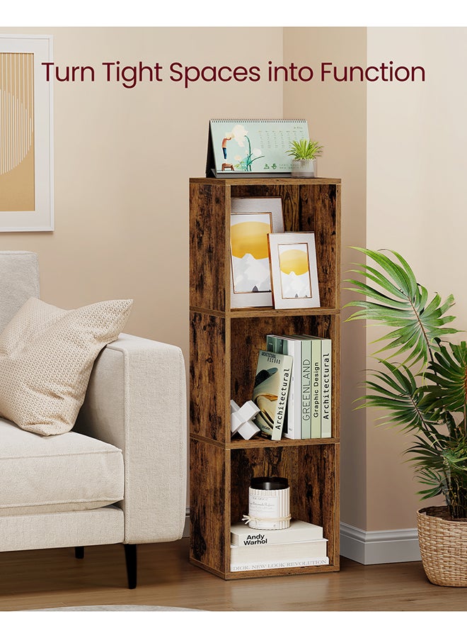 VASAGLE Bookcase, Shelf, Storage Cabinet with 3 Compartments, Freestanding Bookcase, Cube Bookcase, for Living Room, Office, Dining Room, Rustic brown - Image 3