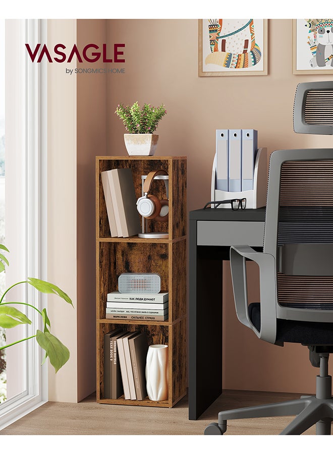 VASAGLE Bookcase, Shelf, Storage Cabinet with 3 Compartments, Freestanding Bookcase, Cube Bookcase, for Living Room, Office, Dining Room, Rustic brown - Image 2