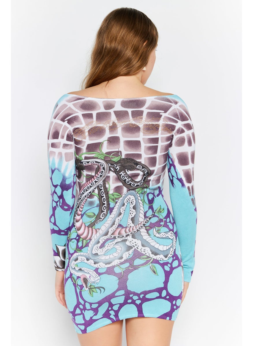 CHRISTIAN AUDIGIER Women All Over Print Mini Dress, Sky Blue  - Image 3
