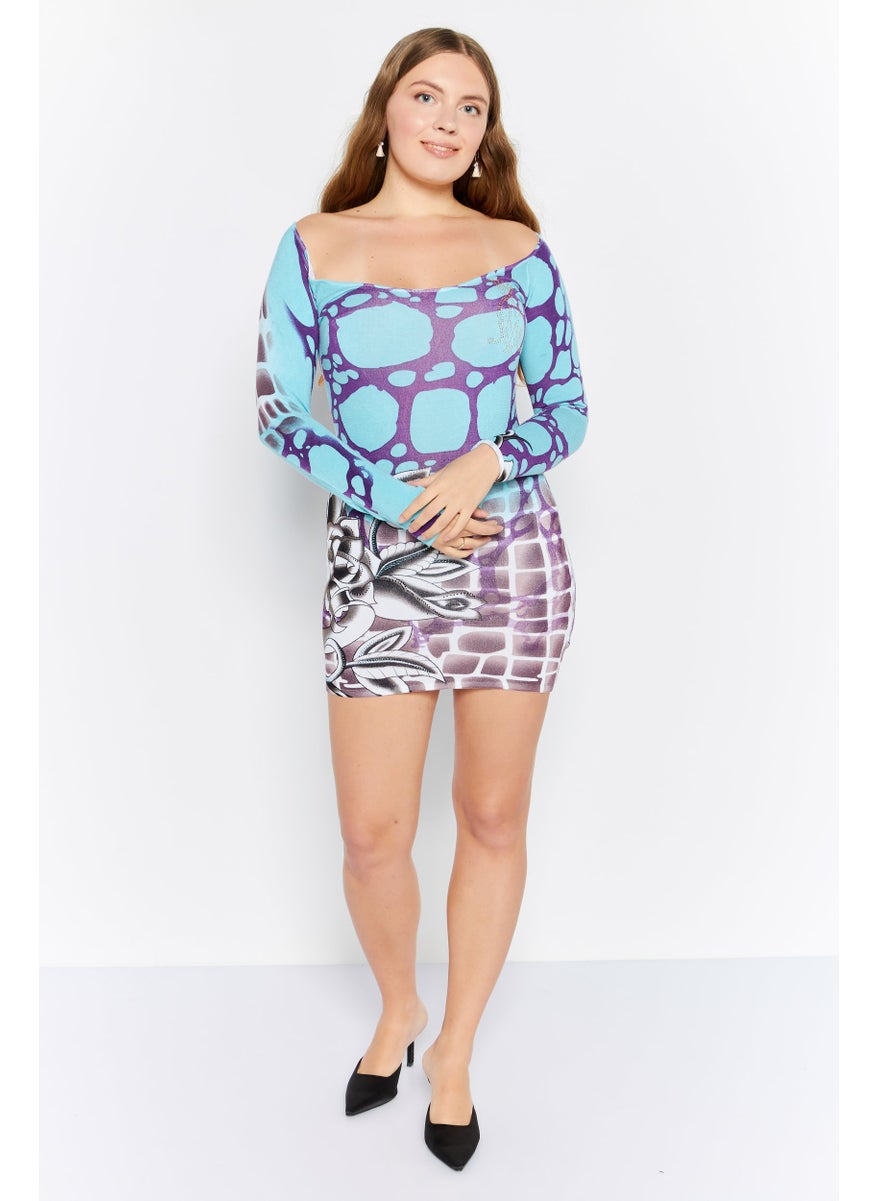 CHRISTIAN AUDIGIER Women All Over Print Mini Dress, Sky Blue  - Image 2