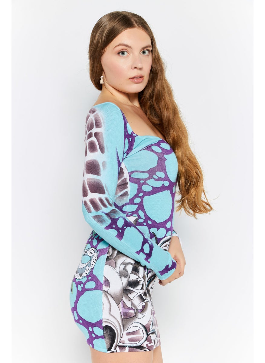 CHRISTIAN AUDIGIER Women All Over Print Mini Dress, Sky Blue  - Image 4