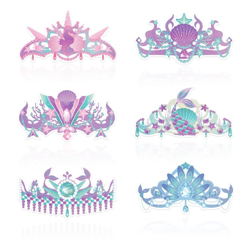 WERNNSAI Mermaid Party Crowns - 12 Pcs Birthday Party Hats Glitter Crowns for Kids Girls Princess Paper Crown for Mermaid Birthday Party Supplies - Image 1