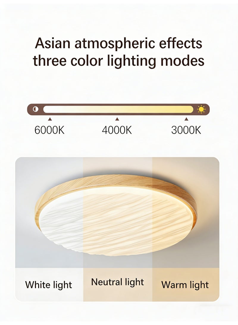 Light Wood Frame Wavy Chandelier | Three-Color Dimmable Pendant Light | Ideal for Hallways and Balconies - Image 3