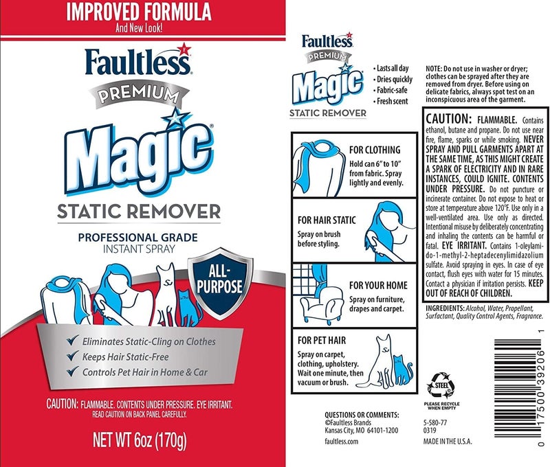 Magic Static Remover, Pack of 2 - No More Cling Static Spray, Eliminates Static Cling, Anti-Static Spray for Clothes, Furniture & Car, Controls Pet Hair (6 oz.) - Image 3