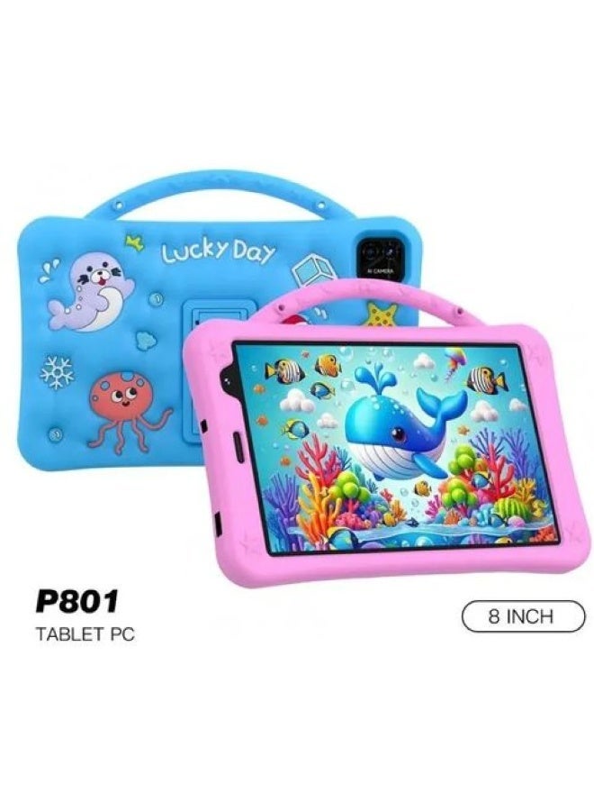 Telzeal P801 Kids Tablet 8-Inch Android 13, 8GB RAM 512GB ROM, Dual SIM, 5000mAh Battery, Dual Camera, WiFi, Bluetooth, Stylus & Protective Case â€“ Pink - Image 1