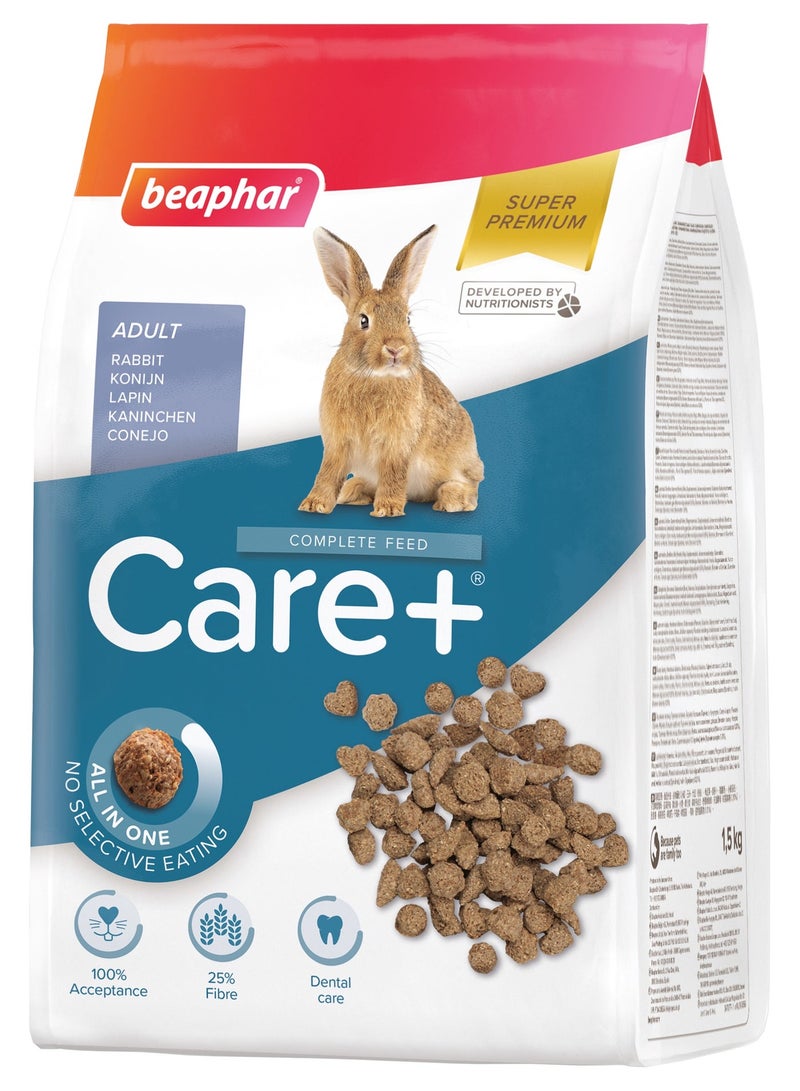 Beaphar Care+ Complete Feed for Adult Rabbits - All-in-One Extruded Pellets, 25% Fiber, Dental Care Support & 100% Acceptance - 1.5 kg - Image 1