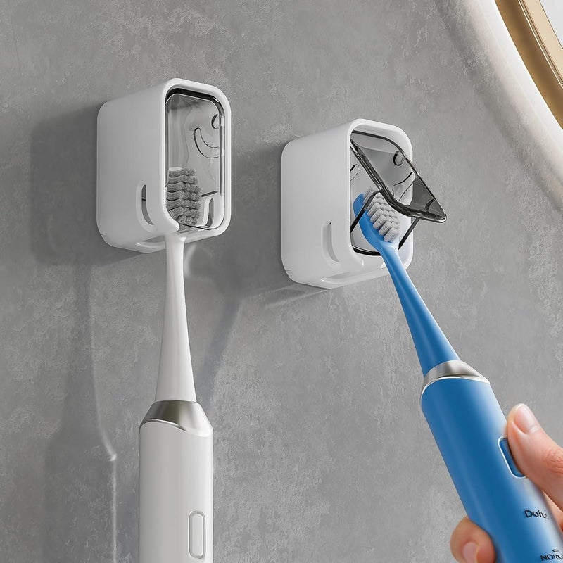 Electric Toothbrush Holder – Translucent Gray, 2 Pieces, Wall Mount, Self-Adhesive, for Bathroom