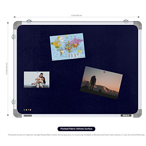Pragati Systems® Genius Pin-up Display Board for Kids, Home & Kitchen with Lightweight Aluminium Frame | Bulletin Board and Soft Board for Pinning Documents | Small Size 1.5x2 Feet (Pack of 1), Blue - Image 2