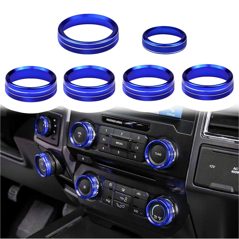 Bentolin Knob Cover for F150 AC Climate Control Switch/Trailer/4WD/VOL/Tune Button Interior Center Console Trim Accessories Compatible with Ford F150 XLT 2016 2017 2018 2019 (Blue 6 Pcs) - Image 1
