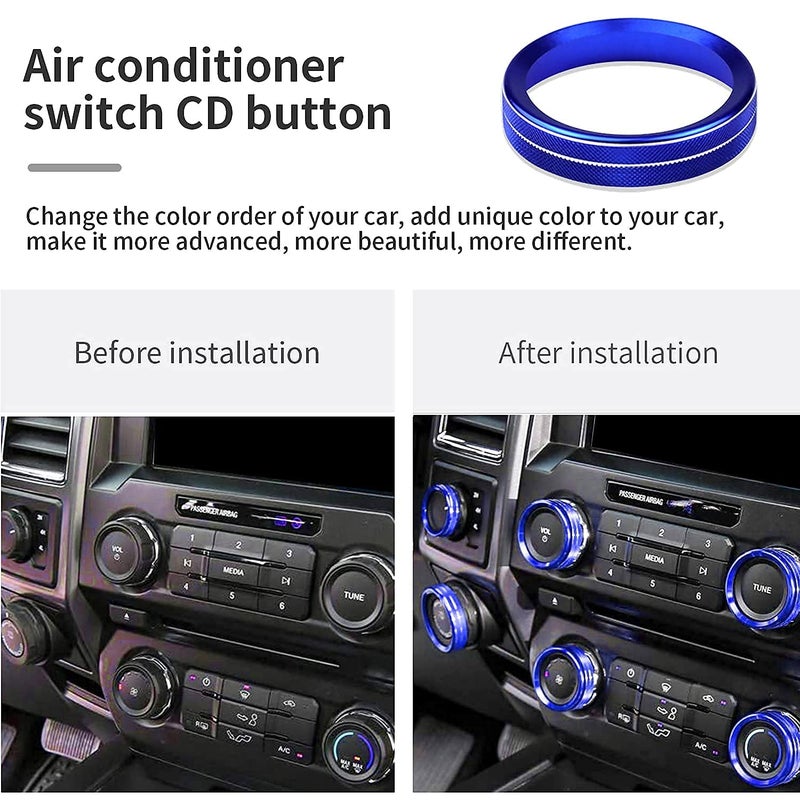 Bentolin Knob Cover for F150 AC Climate Control Switch/Trailer/4WD/VOL/Tune Button Interior Center Console Trim Accessories Compatible with Ford F150 XLT 2016 2017 2018 2019 (Blue 6 Pcs) - Image 4