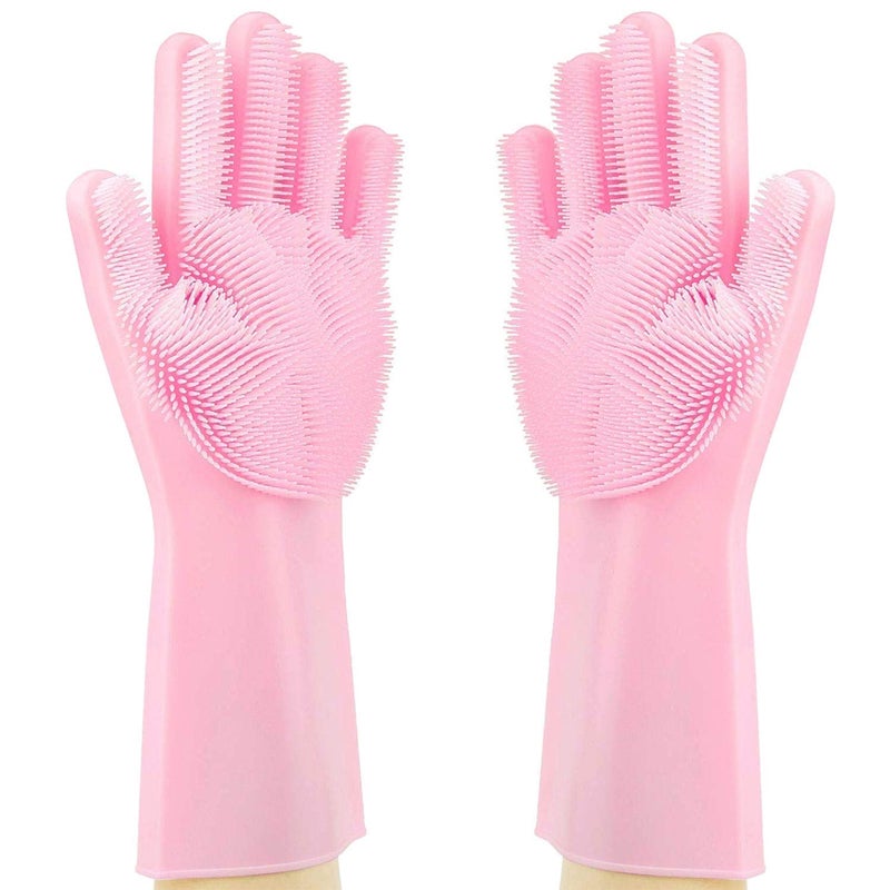 Generic Silicone Heat Resistant Rubber Dish Washing Gloves with Wash Scrubber Medium for kitchanwear  - Image 1