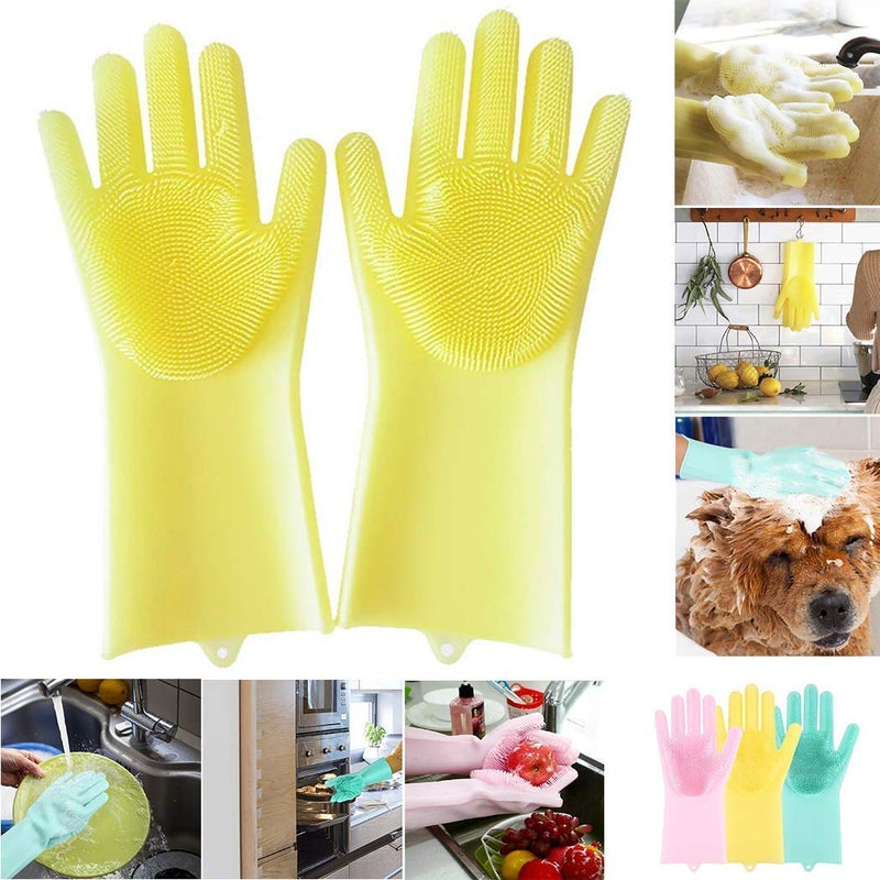 Generic Silicone Heat Resistant Rubber Dish Washing Gloves with Wash Scrubber Medium for kitchanwear  - Image 2