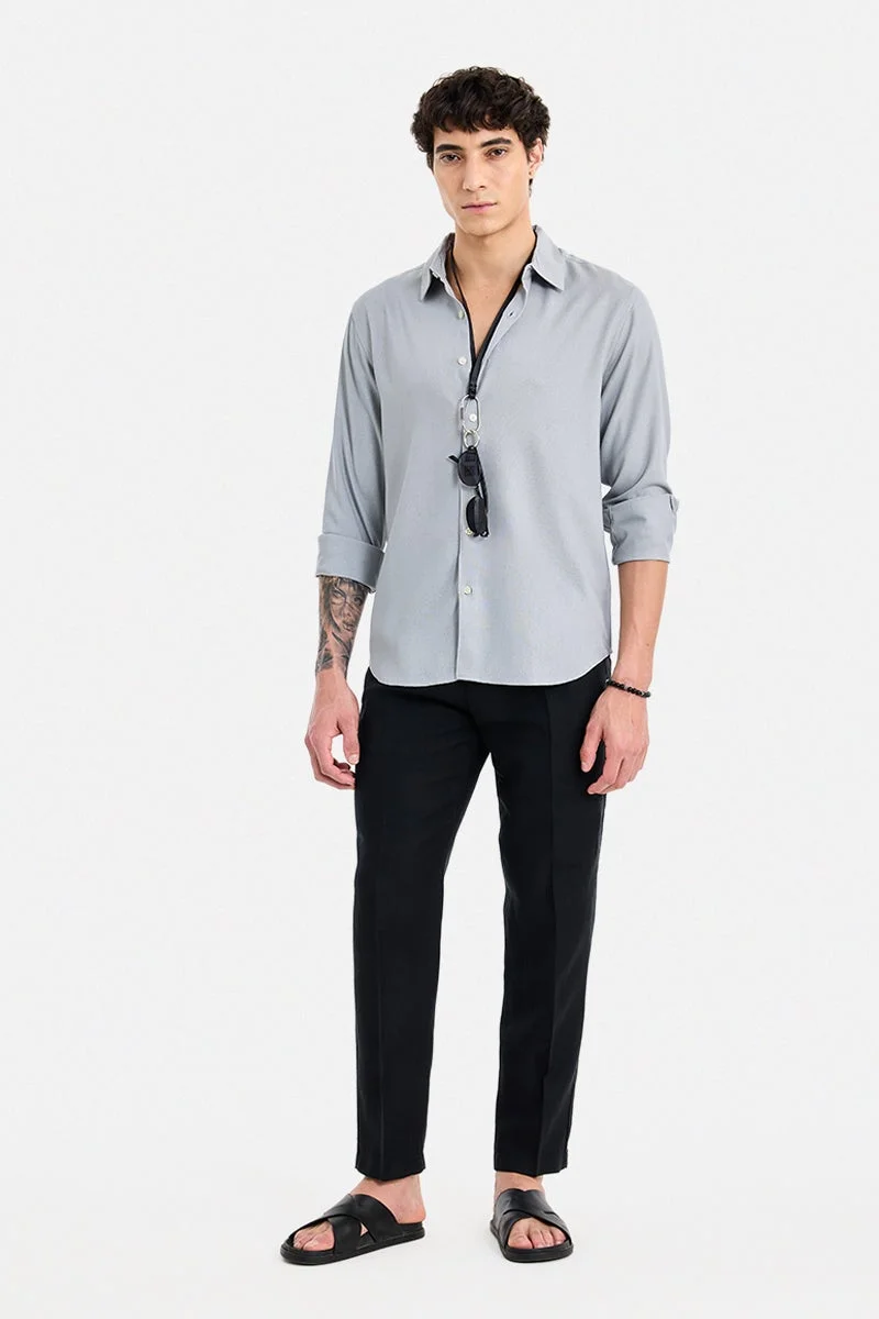 سنيتش Light Grey Textured Long Sleeve Regular Fit Shirt