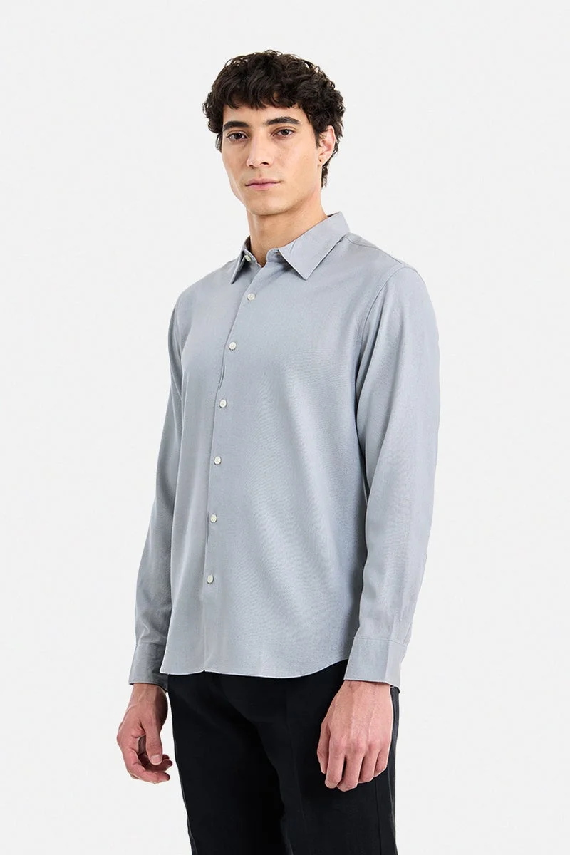 سنيتش Light Grey Textured Long Sleeve Regular Fit Shirt