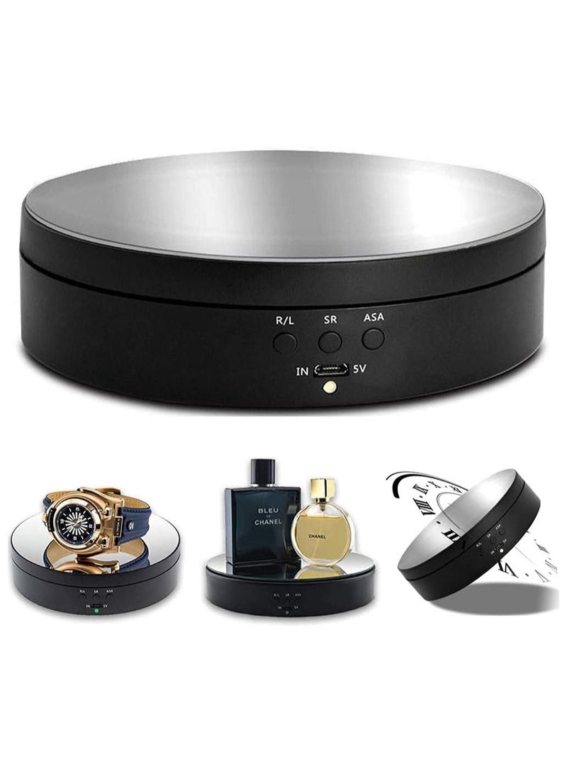 Photography Props 360 degree Motorized Turntable Show Case for Cake Jewelry Watch Ring Digital Product 3D Models Collectibles Display Adjustable Rotating 3 Speed Turntable (Black)  - Image 1