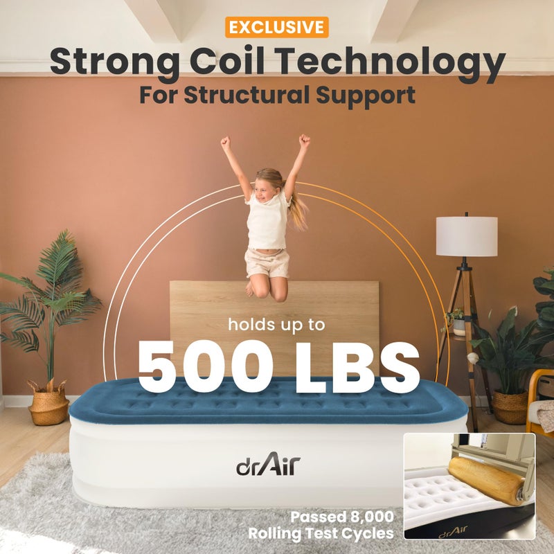 Dr. air Twin Air Mattress with Built-in Pump, 18" Raised Blow Up Mattress, 500 lbs Max Honeycomb Air Bed, 48Hr Leak-Proof Test, 3min Inflatable Mattress for Home, Guests, Camping, Colchones inflables - Image 4