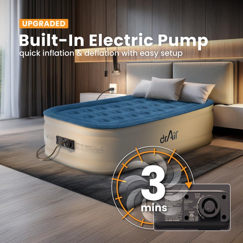 Dr. air Twin Air Mattress with Built-in Pump, 18" Raised Blow Up Mattress, 500 lbs Max Honeycomb Air Bed, 48Hr Leak-Proof Test, 3min Inflatable Mattress for Home, Guests, Camping, Colchones inflables - Image 2