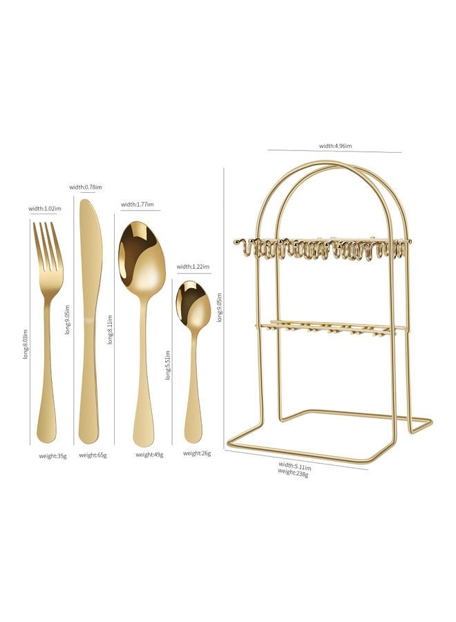 24 قطعة مجموعة مع عقد الوقوف، الفولاذ المقاوم للصدأ أدوات المطبخ مجموعة أدوات بما في ذلك سكين لحم اللحم / شوكة / ملعقة الذهب - Image 4