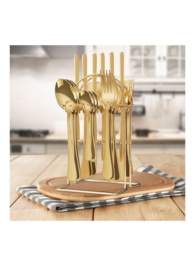 24 قطعة مجموعة مع عقد الوقوف، الفولاذ المقاوم للصدأ أدوات المطبخ مجموعة أدوات بما في ذلك سكين لحم اللحم / شوكة / ملعقة الذهب - Image 2