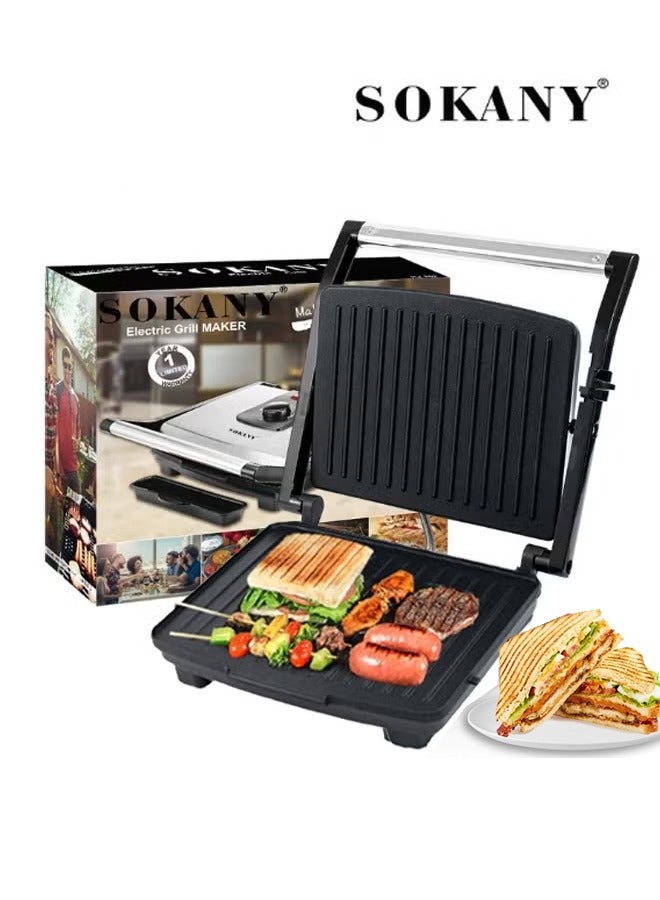 sokany Electric Grill & Panini Press,Grill Maker,Non-Stick Plates, Indicator Light, Cool Touch Handle, for Toasted Sandwiches, Kebabs, Steak, Meat, 2000W,KJ-202 - Image 1